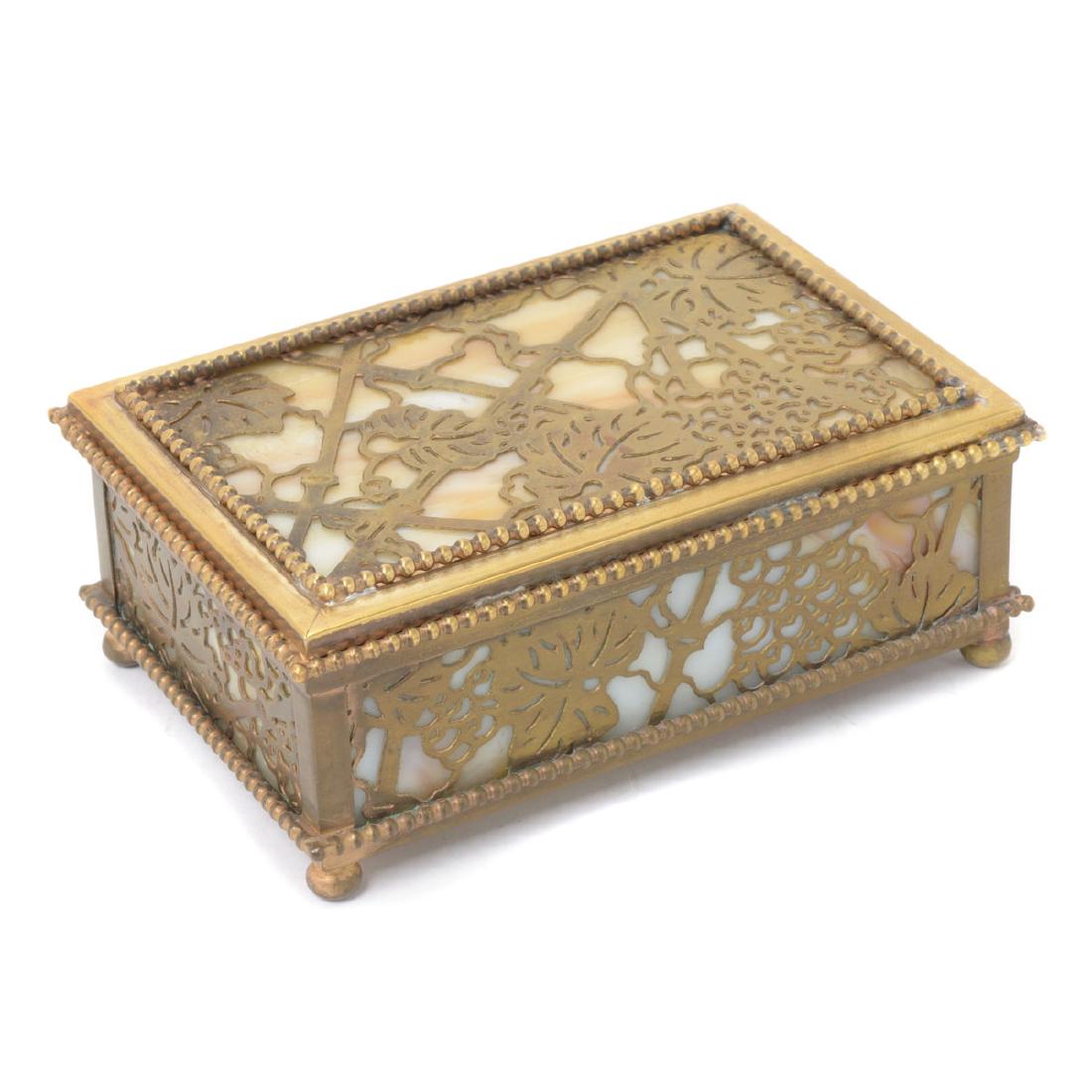 Tiffany Studios Gilt Bronze "Grapevine" Slag Glass Box (1 of 6)