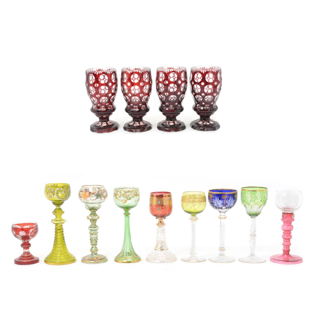 Collection of Bohemian Enameled and Cut Coloured Glass (1 of 6)