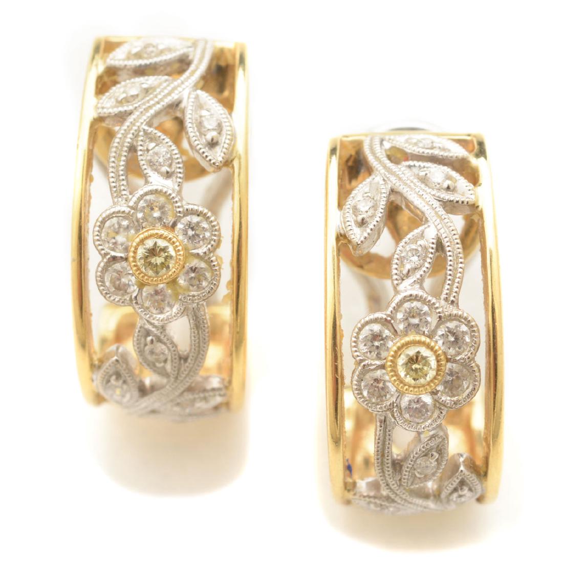 Pair of Simon G. Diamond, 18k Gold Earrings. (1 of 4)