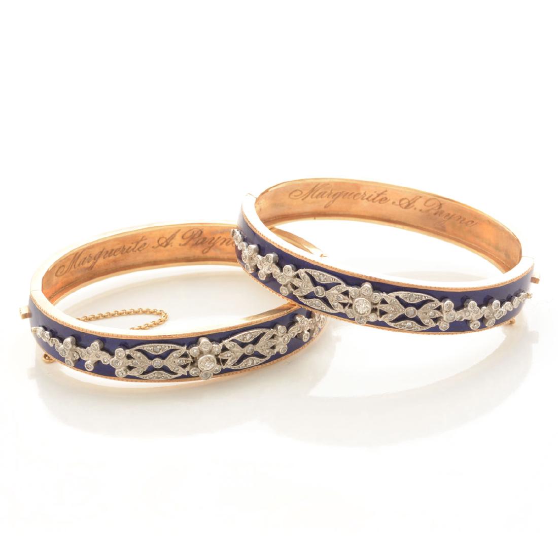 Pair of Edwardian Diamond, Enamel, Platinum-Topped, 14k (1 of 6)