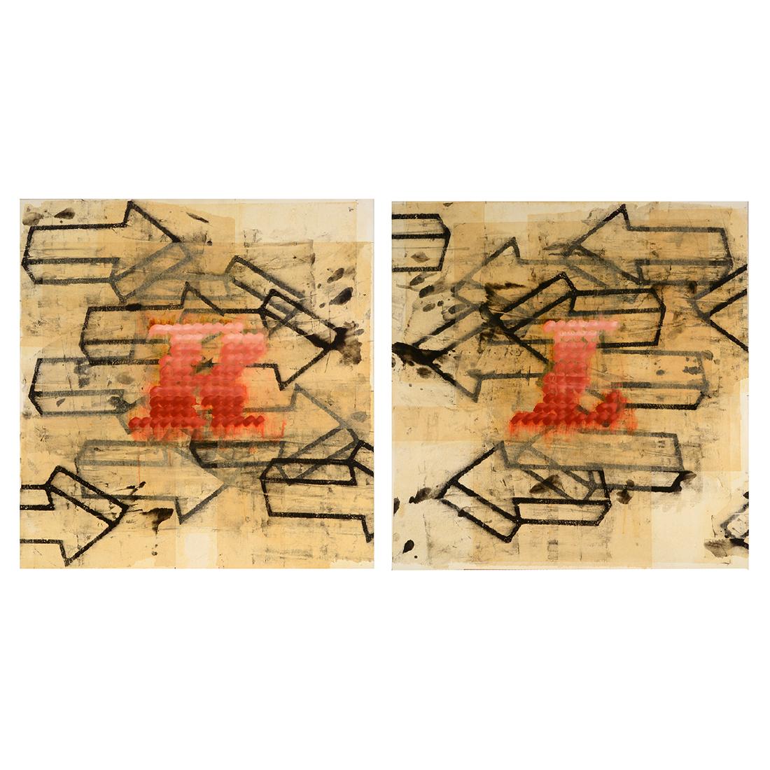 Deborah Oropallo "Pointers, 1994" diptych oil and paper (1 of 7)