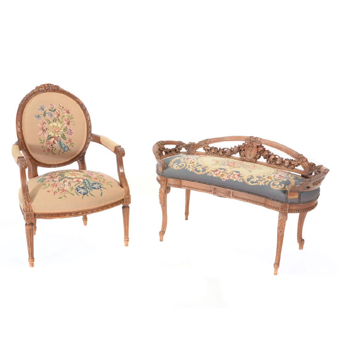 Louis XV Style Petit Point Chair and Bench (1 of 5)