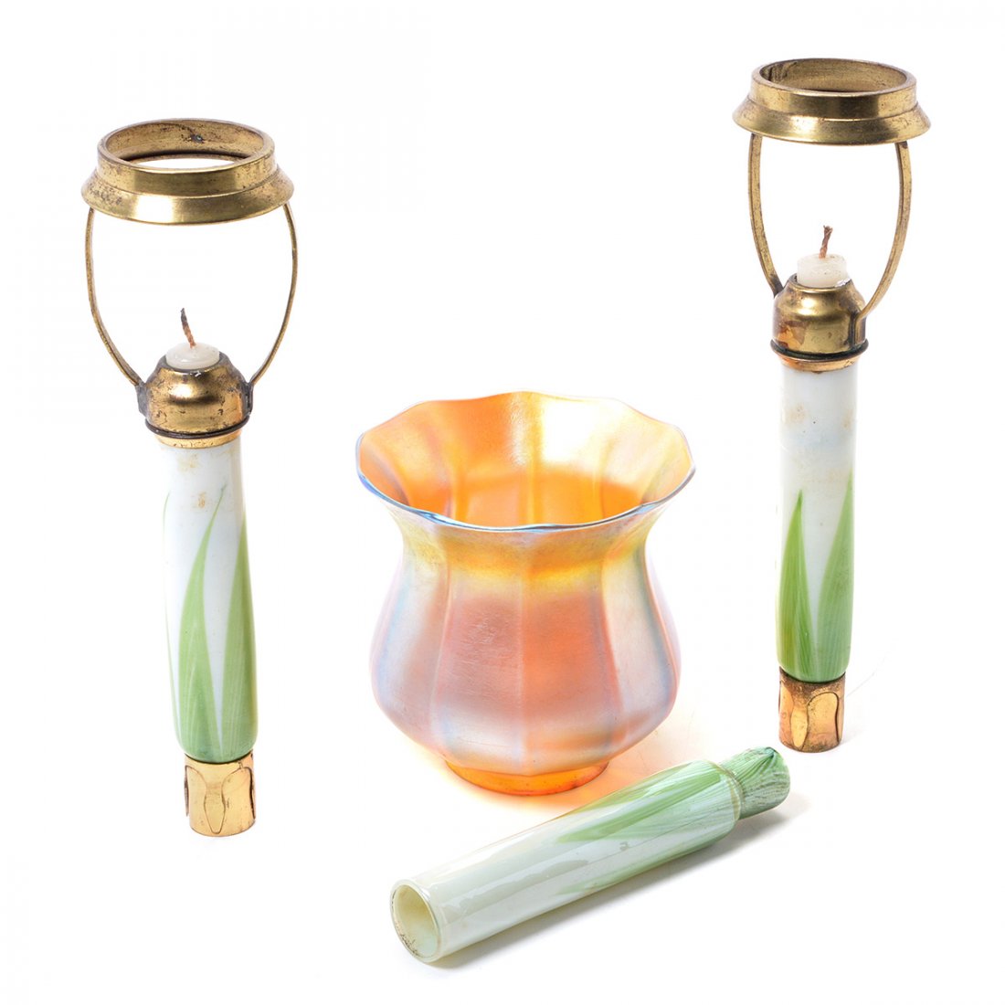Three Tiffany Studios Candlesticks with Lamp Shade (1 of 8)