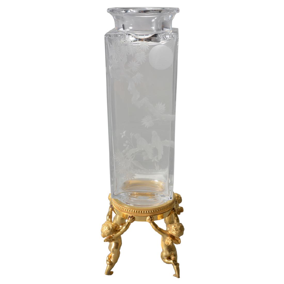 Baccarat Japanese Style Square Crystal Vase with Gilt Sep 09, 2017