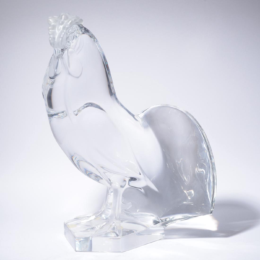 Large Lalique Rooster Crystal Sculpture, c. 1953