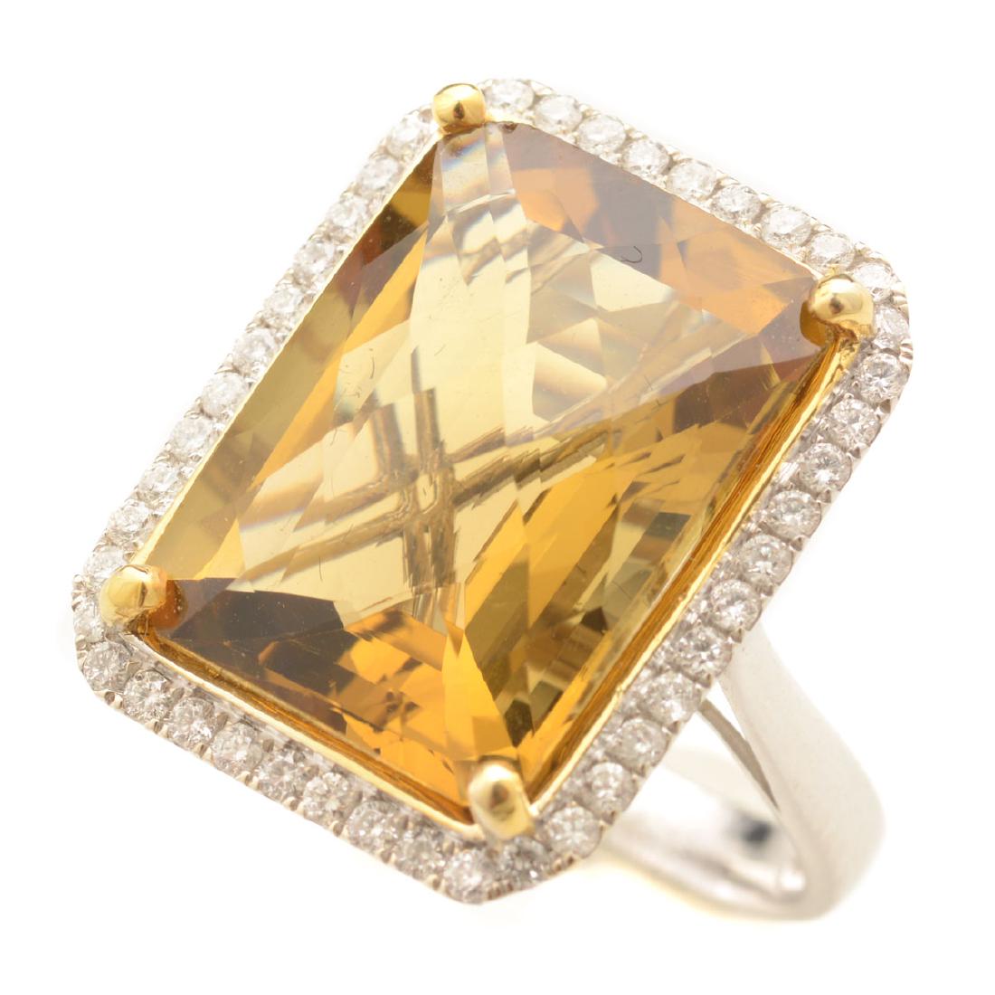 Citrine, Diamond, 14k White Gold Ring. (1 of 4)