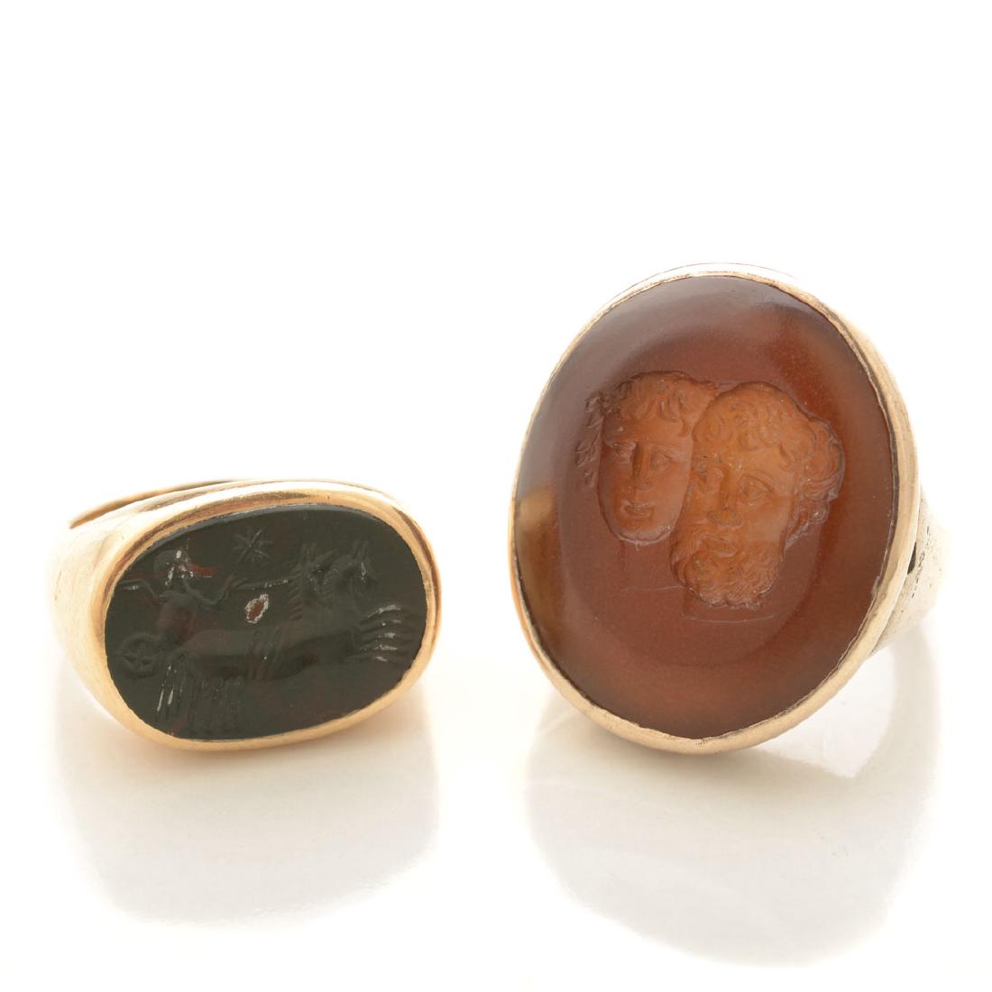 Collection of Two Multi-Stone Intaglio, Yellow Gold (1 of 5)