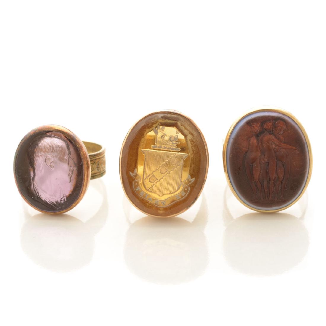 Collection of Three Multi-Stone Intaglio, Yellow Gold, (1 of 5)