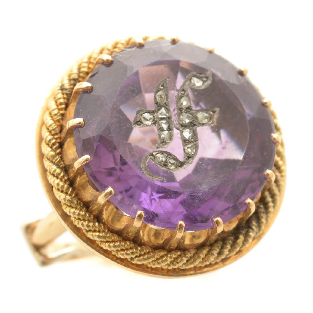 Amethyst, Diamond, 14k Yellow Gold Ring. (1 of 4)