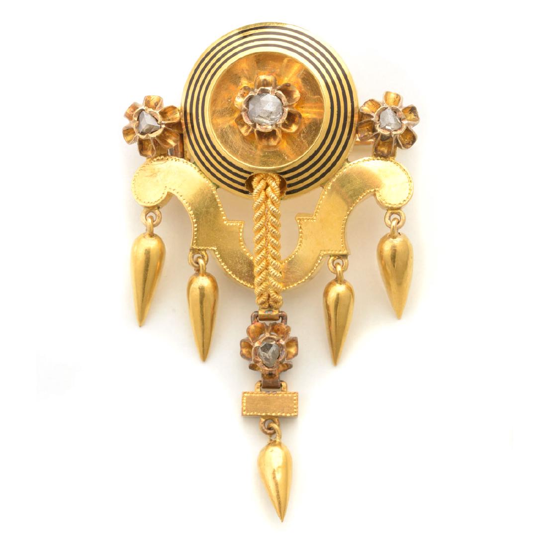 Victorian Etruscan Revival Diamond, Enamel, 14k Yellow (1 of 5)