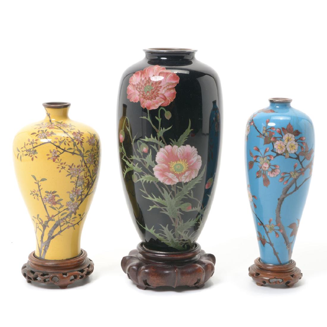 Three Japanese Cloisonne Enamel Vases, Late 19th C. (1 of 10)