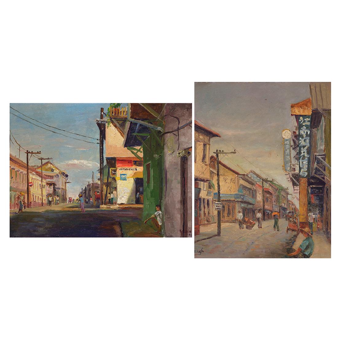 Elias Laxa 2 "Street Scene" oil on board, Filipino Art (1 of 8)