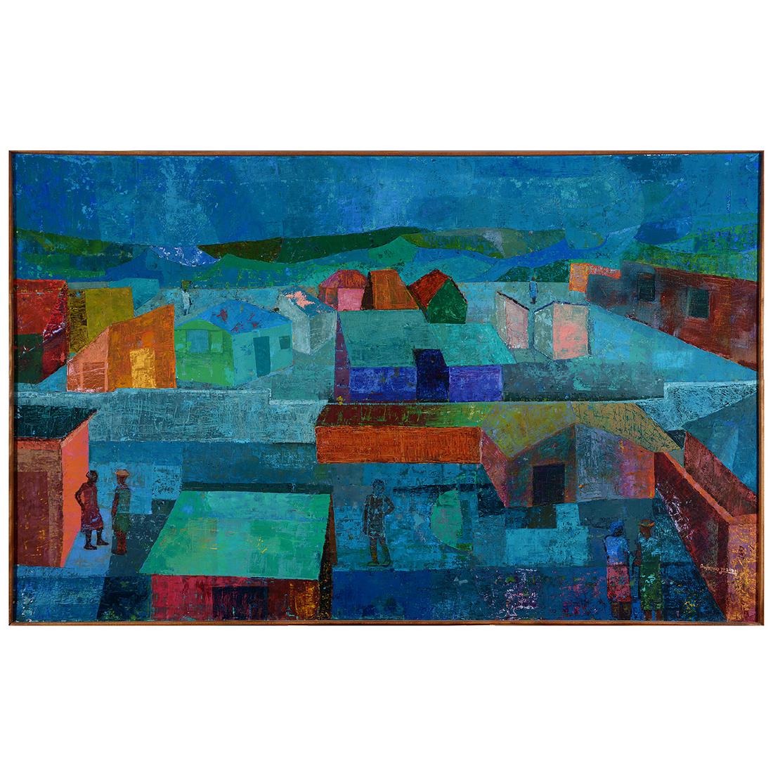 Antonio Joseph, Haitian Art, "Village" oil (1 of 6)