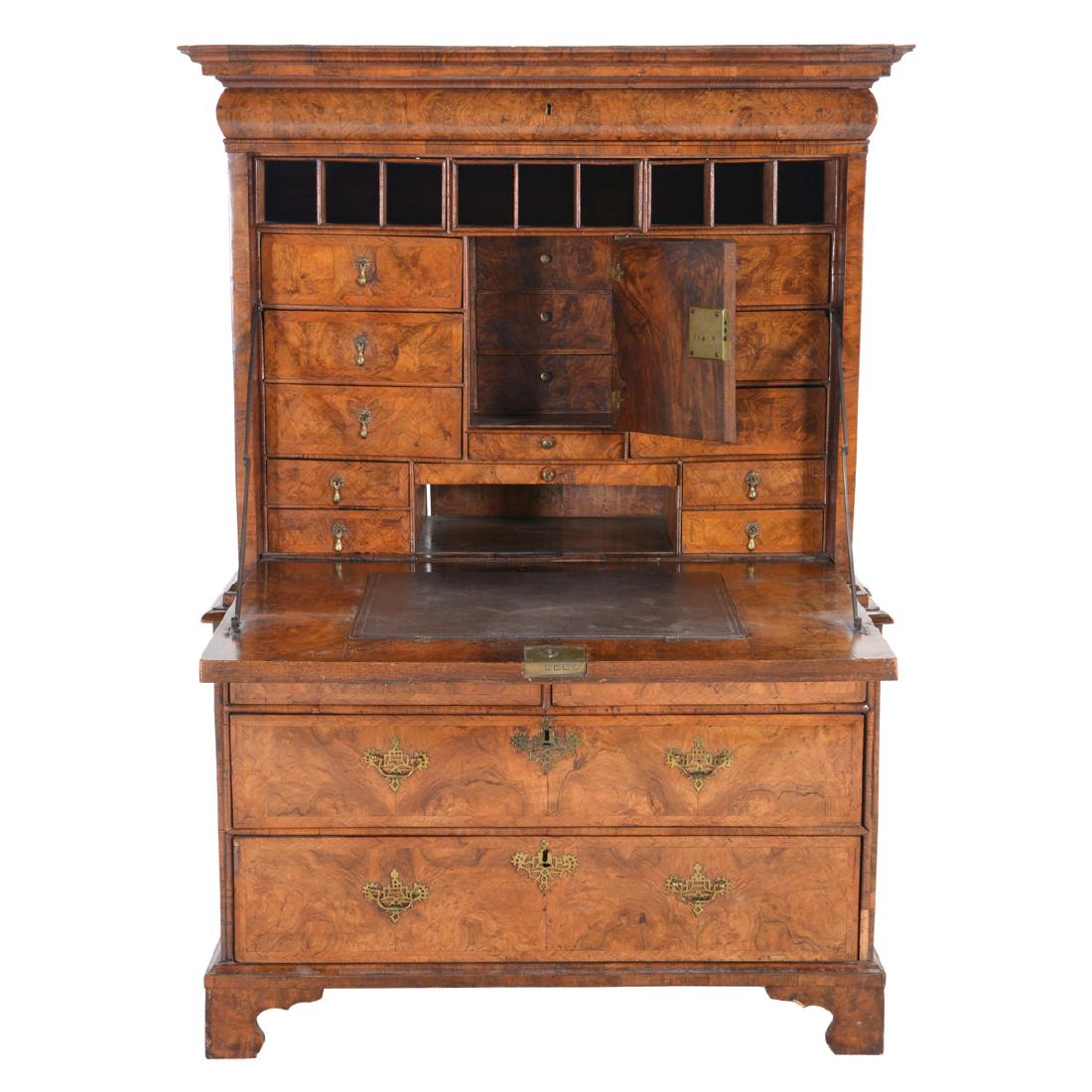 Queen Anne Inlaid Walnut Escritoire, Early 18th Century: Queen Anne Inlaid Walnut Escritoire Early 18th Century {Dimensions 64 x 44 x 20 inches} [some losses to veneer; key]