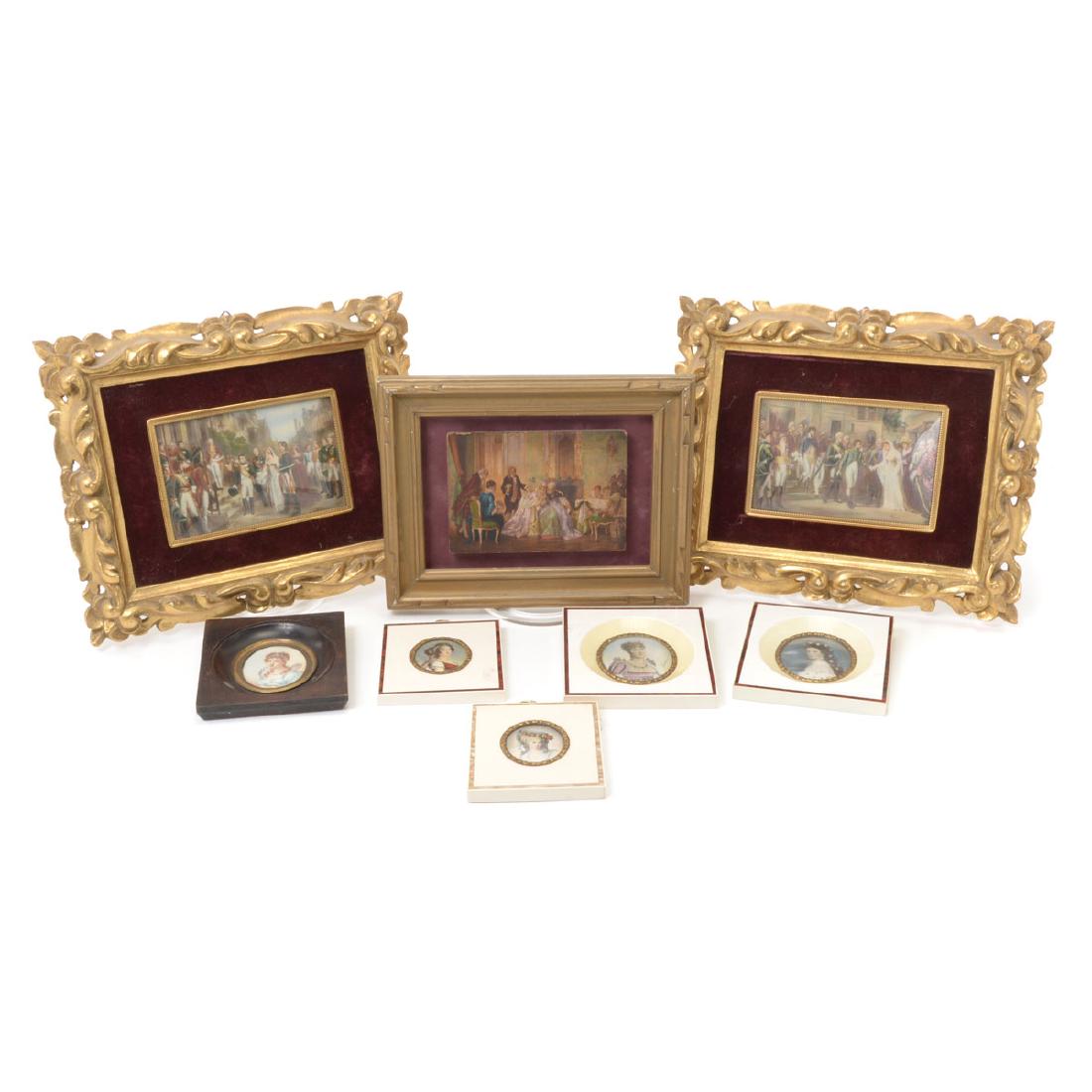 Eight Miniature Paintings and Portraits of European: Eight Miniature Paintings and Portraits of European Royalty Comprising two plaques of Marriage of Napoleon & Josephine {length 11 inches}, one portrait of Josephine {height 4 5/8 inches}, one portrait
