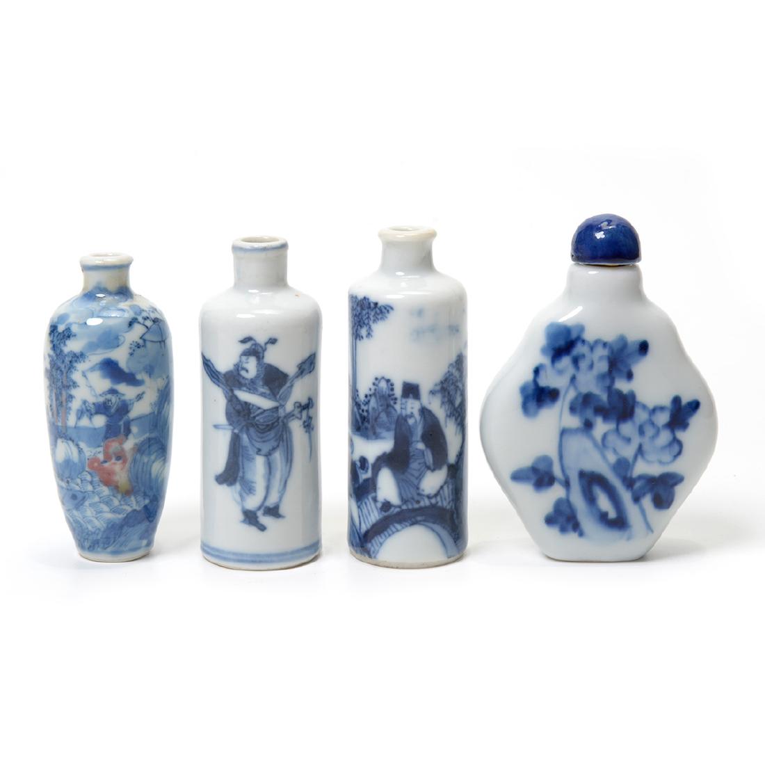 Four Under glaze Blue Snuff Bottles, Late Qing Dynasty (1 of 6)