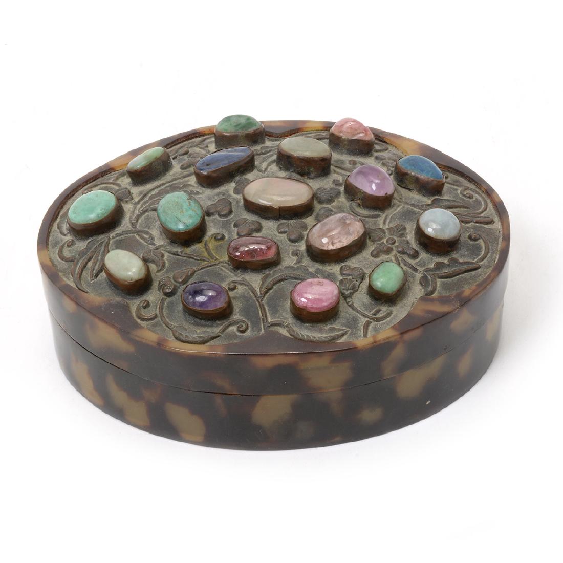 Hardstone Inlaid Faux Tortoiseshell & Bronze Box (1 of 4)