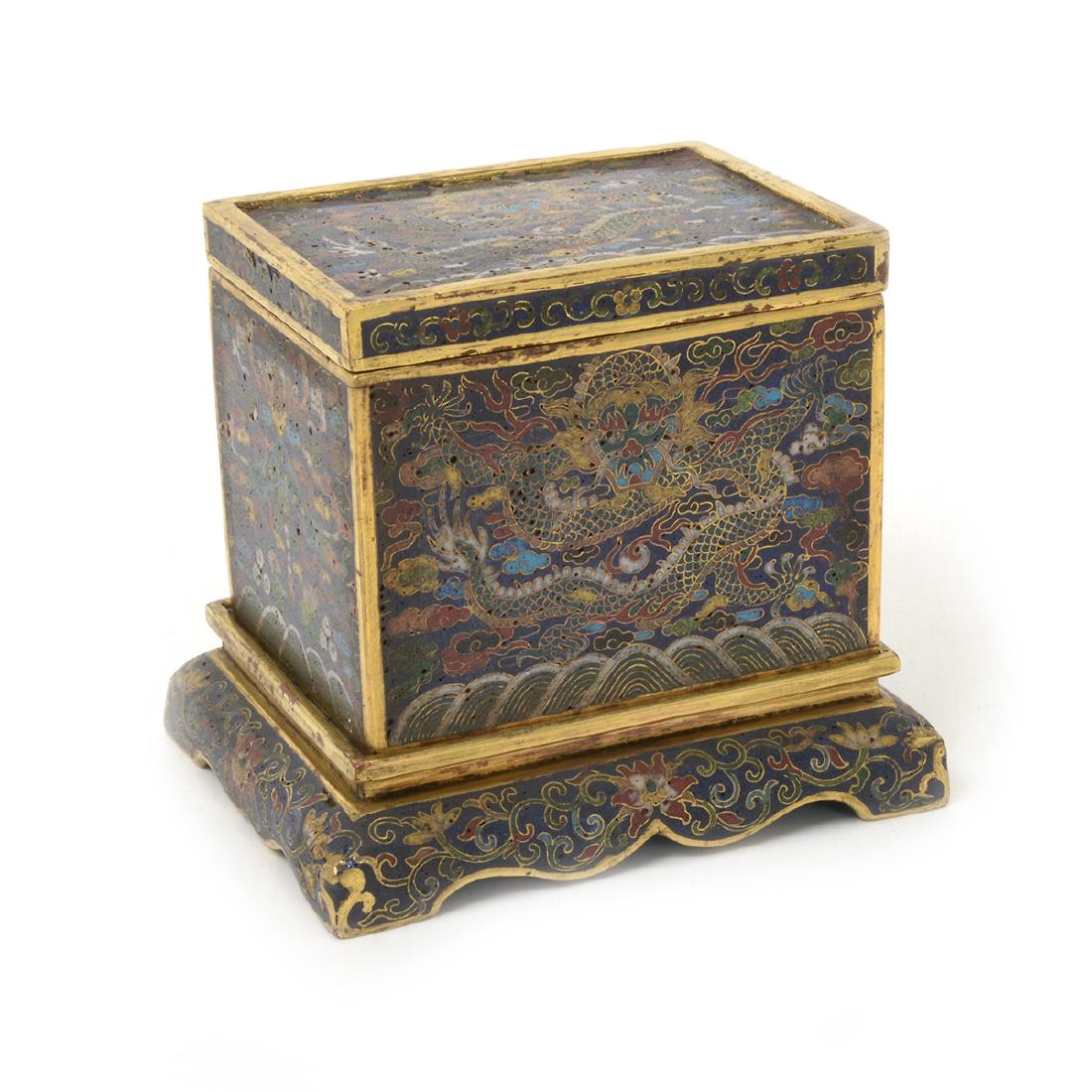 Small Cloisonne Enamel 'Dragon' Box and Stand (1 of 7)