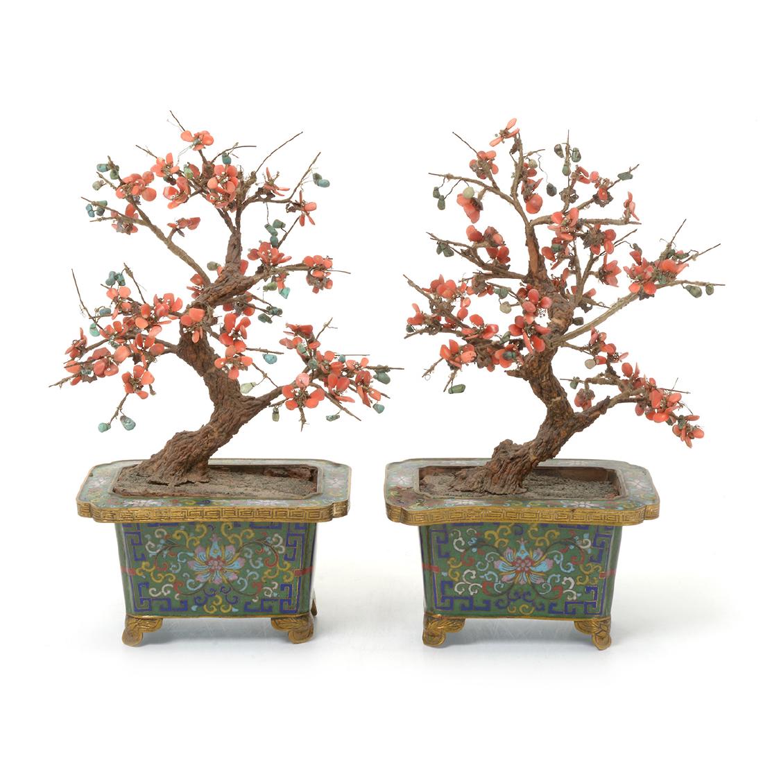 Pr of Bonsai Tree Models w/ Cloisonne Enamel Planters* (1 of 8)