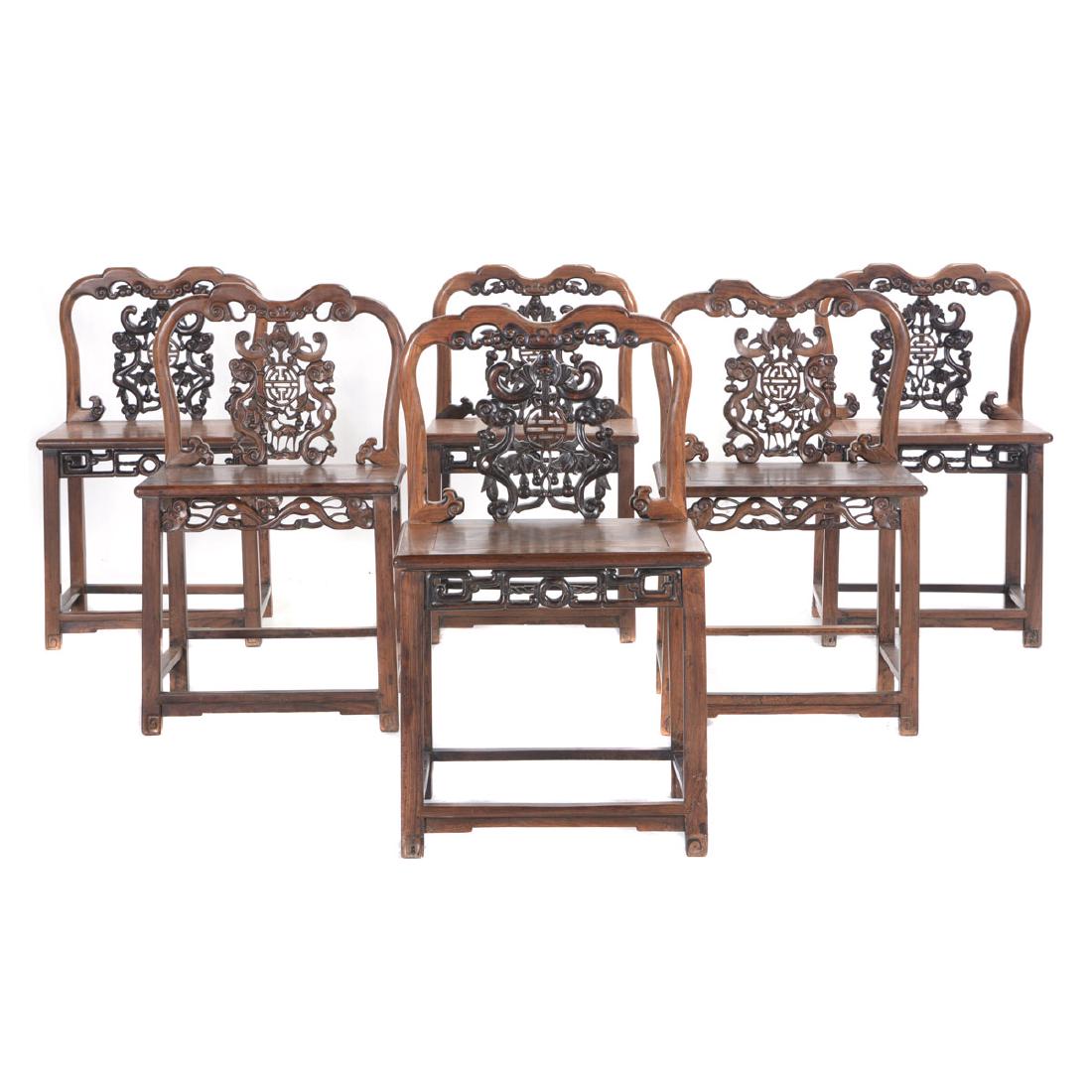 6 Carved Rosewood Side Chairs w/ Bat Motif, 19th/20th C (1 of 9)