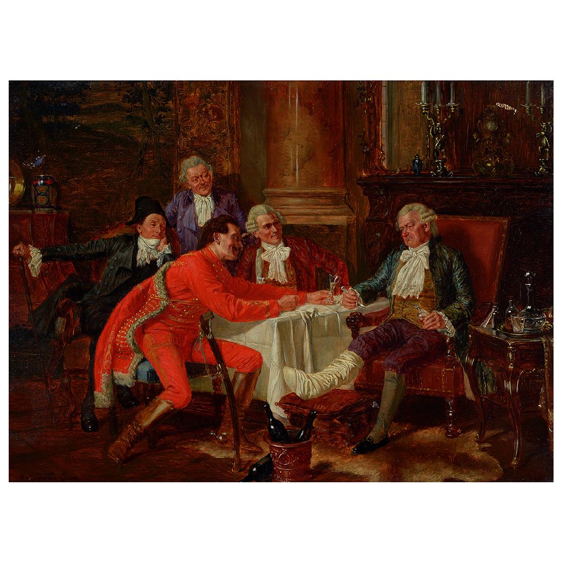 Albert Joseph Franke "Men in a Parlor" oil on panel (1 of 4)