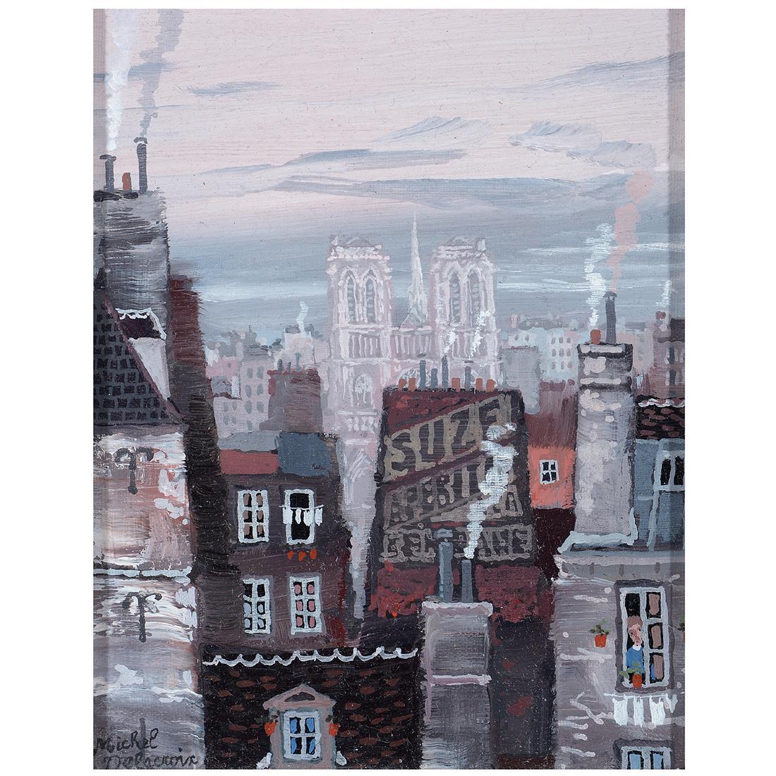 Michel Delacroix "Au Loin, Notre Dame" oil on canvas (1 of 6)