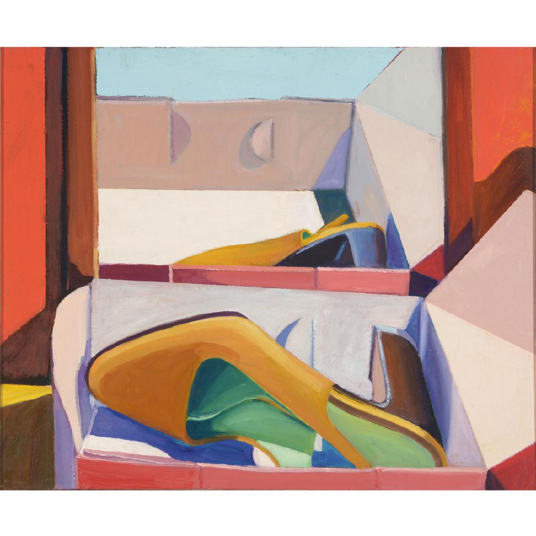 Kim Frohsin "Monica's Shoe" oil on board: KIM FROHSIN (Californian b. 1961) "Monica's Shoe #2" Oil on board. Including frame: 12 5/8 x 15 1/8 inches. Signed and dated l/l. Signed, titled and dated verso. Campbell-Thiebaud Gallery San Francisc