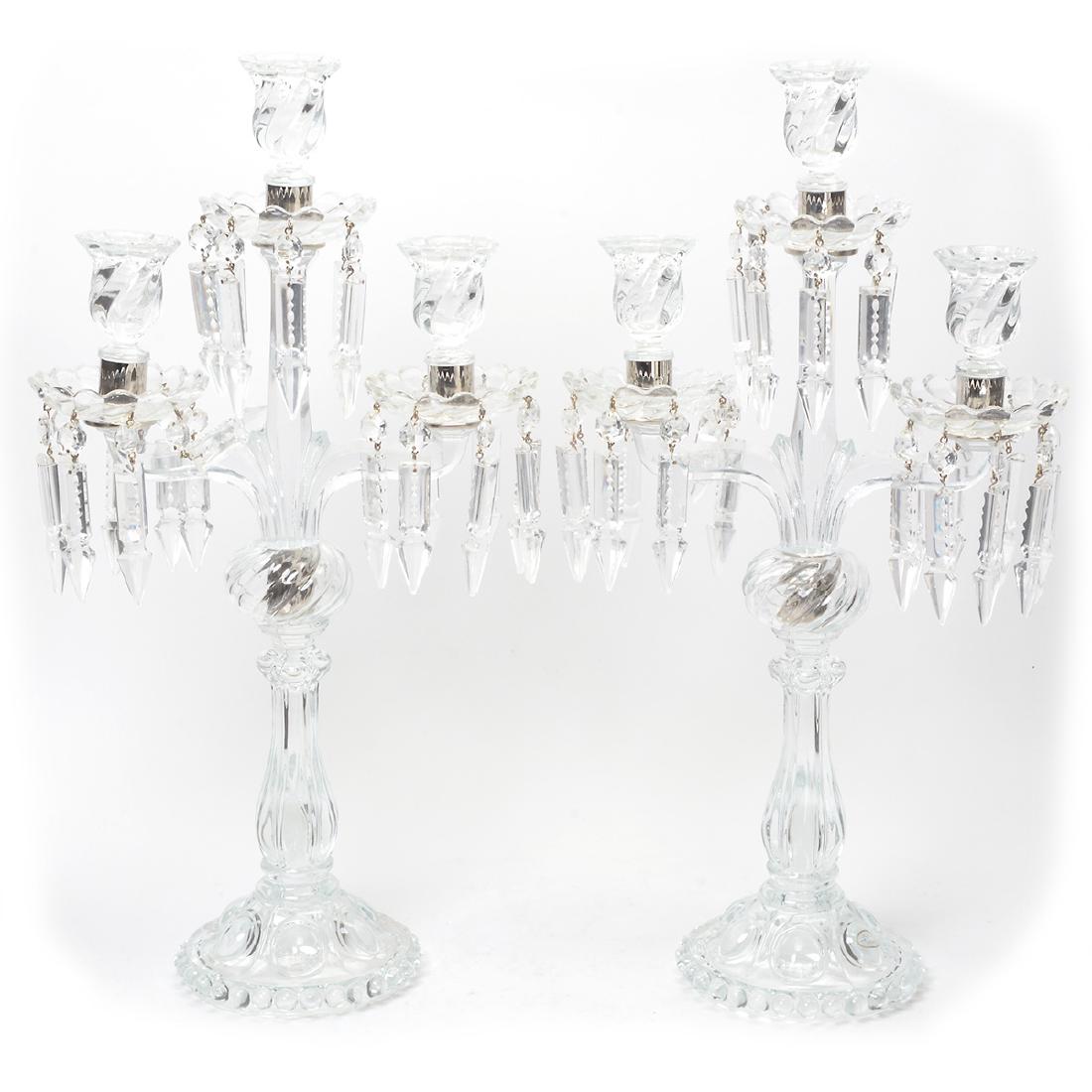 Baccarat Pair of Three Light Glass Candleabras with (1 of 9)