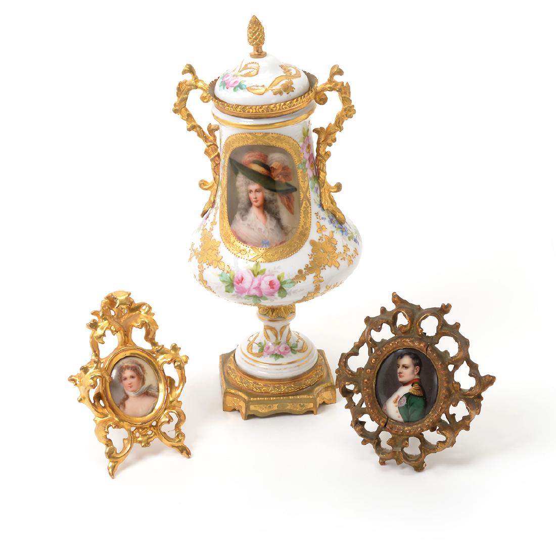 Sevres Style Porcelain Urn with Two Portrait Miniatures (1 of 10)