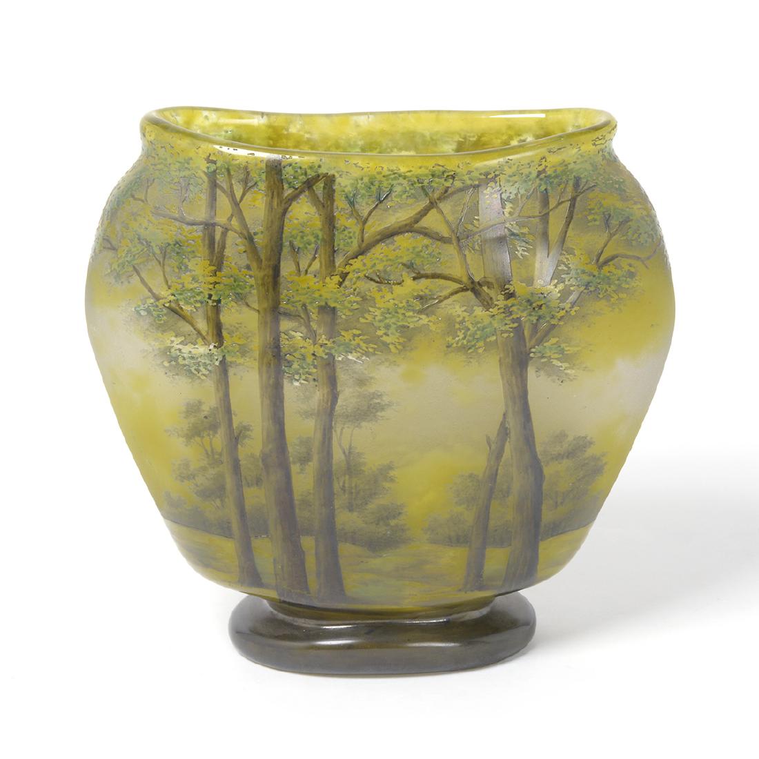 Daum Studio, Nancy France, Painted Glass Vase with Tree (1 of 6)