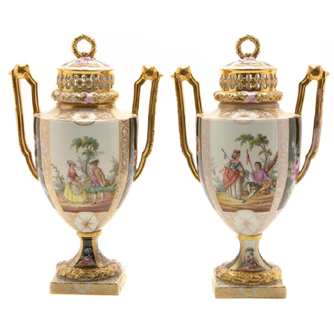 Pair of Dresden Porcelain Potpourri Urns (1 of 10)