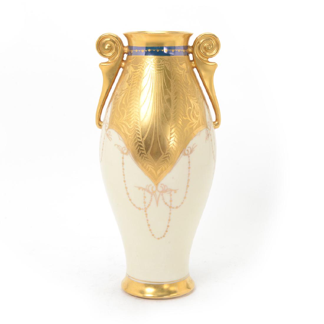 Aesthetic Movement Style Czech Gilt Porcelain Urn: Aesthetic Movement Style Czech Gilt Porcelain Urn Signed Osborne on base {Height 11 3/4 inches}