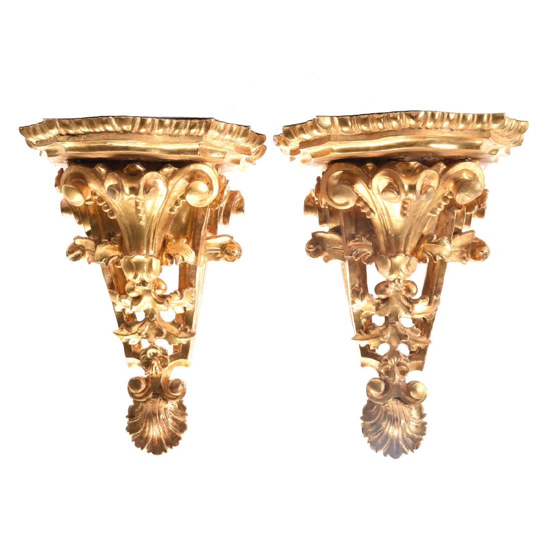 Pair of Louis XV giltwood brackets, mid 18th century (1 of 4)