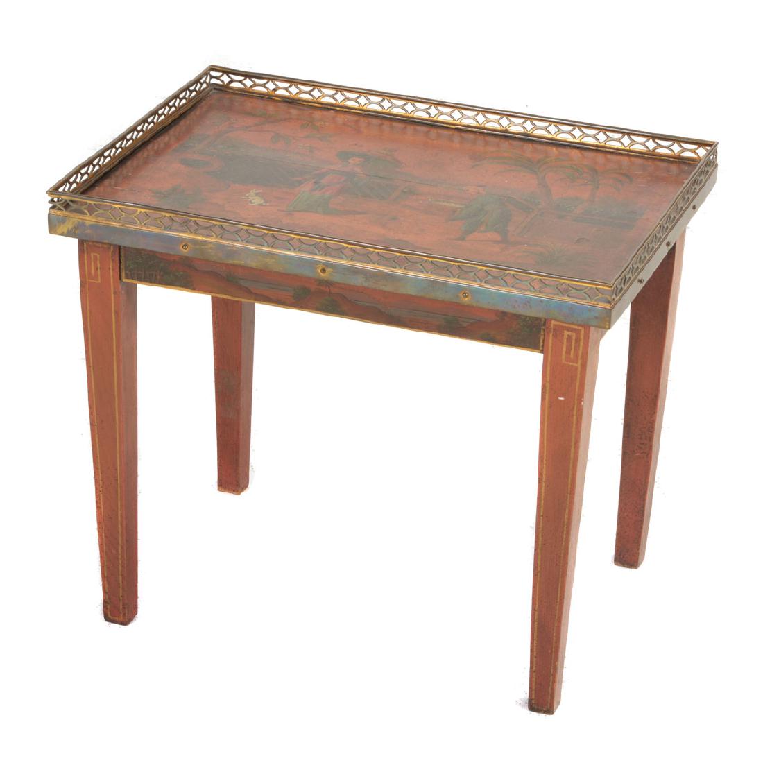 Louis XVI style brass and walnut low table with inset (1 of 3)