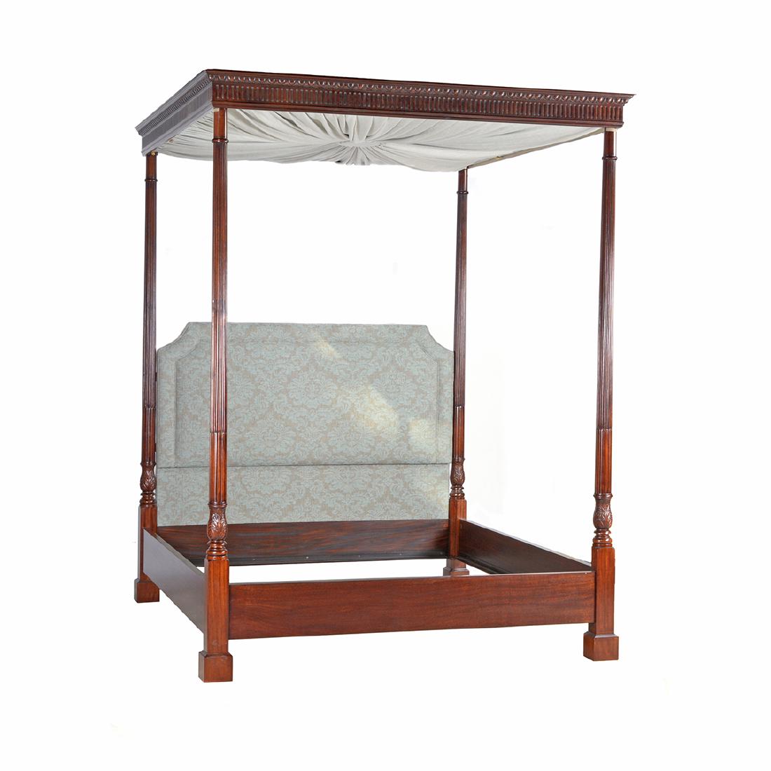 George III Style Mahogany Upholstered Tester Bed. (1 of 5)