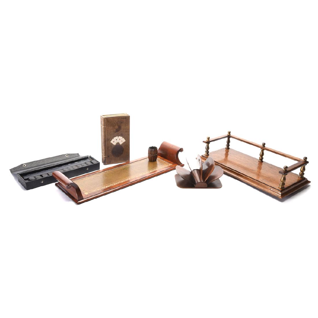 Six Desk Accessories: wood card holder; two book racks, (1 of 4)