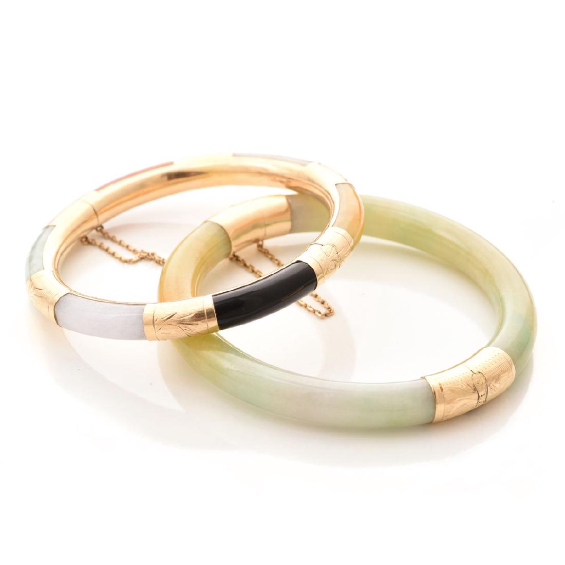 Pair of Jade, 14k Yellow Gold Bracelets. (1 of 5)