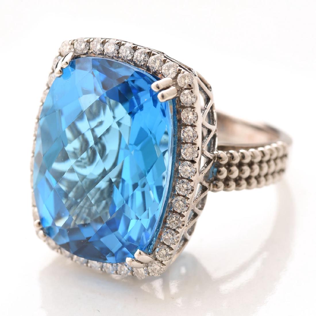Blue Topaz, Diamond, 14k White Gold Ring. (1 of 4)