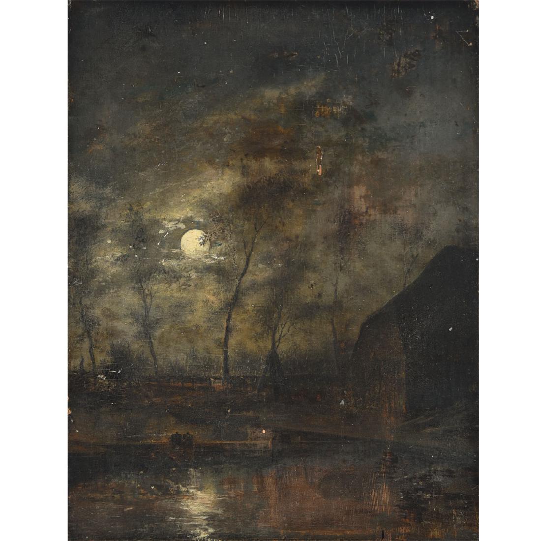 Attributed to Aert Van Der Neer "Moonlit Landscape" oil (1 of 3)
