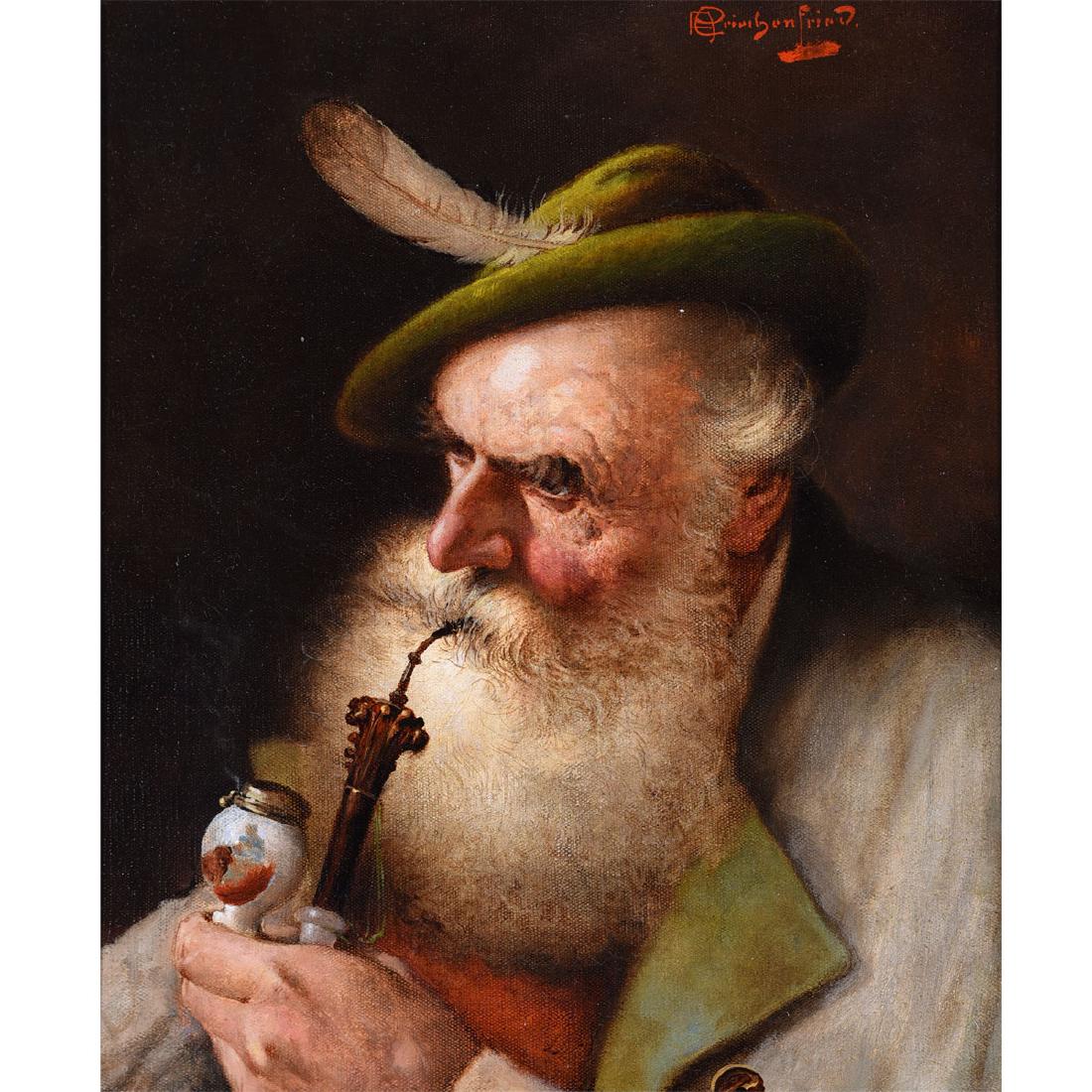 Alois Heinrich Priechenfried "Man with a pipe" oil on (1 of 6)