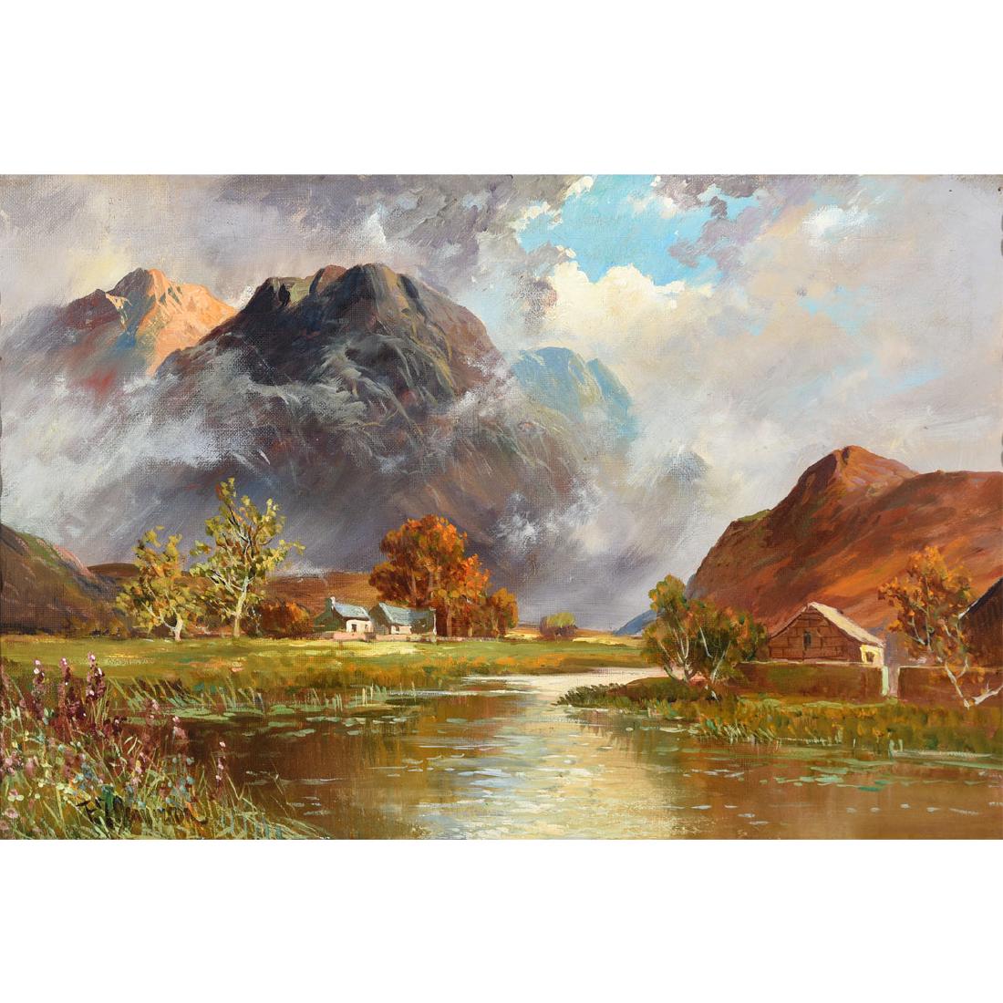 Frank E. Jamieson "Loch with Mountains" oil on canvas (1 of 5)