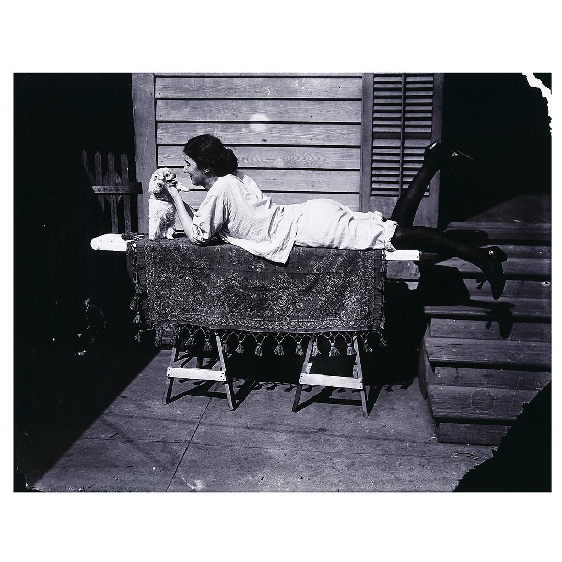 E.J. Bellocq "Storyville portrait ca. 1912" gold toned: E.J. BELLOCQ (American 1873-1949) "Storyville Portrait ca. 1912" Gold toned printing-out paper (Later impression). Sheet: 10 x 8 inches; Frame: 17 x 19 1/4 inches. Initialed and printed by Lee Friedla