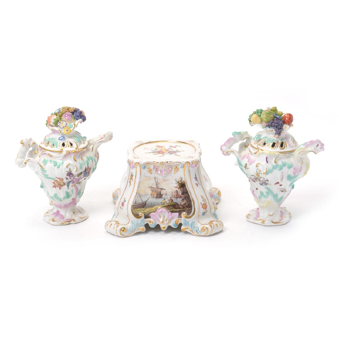 Miniature Pair Meissen Potpourri Urns with Fruit Form (1 of 9)