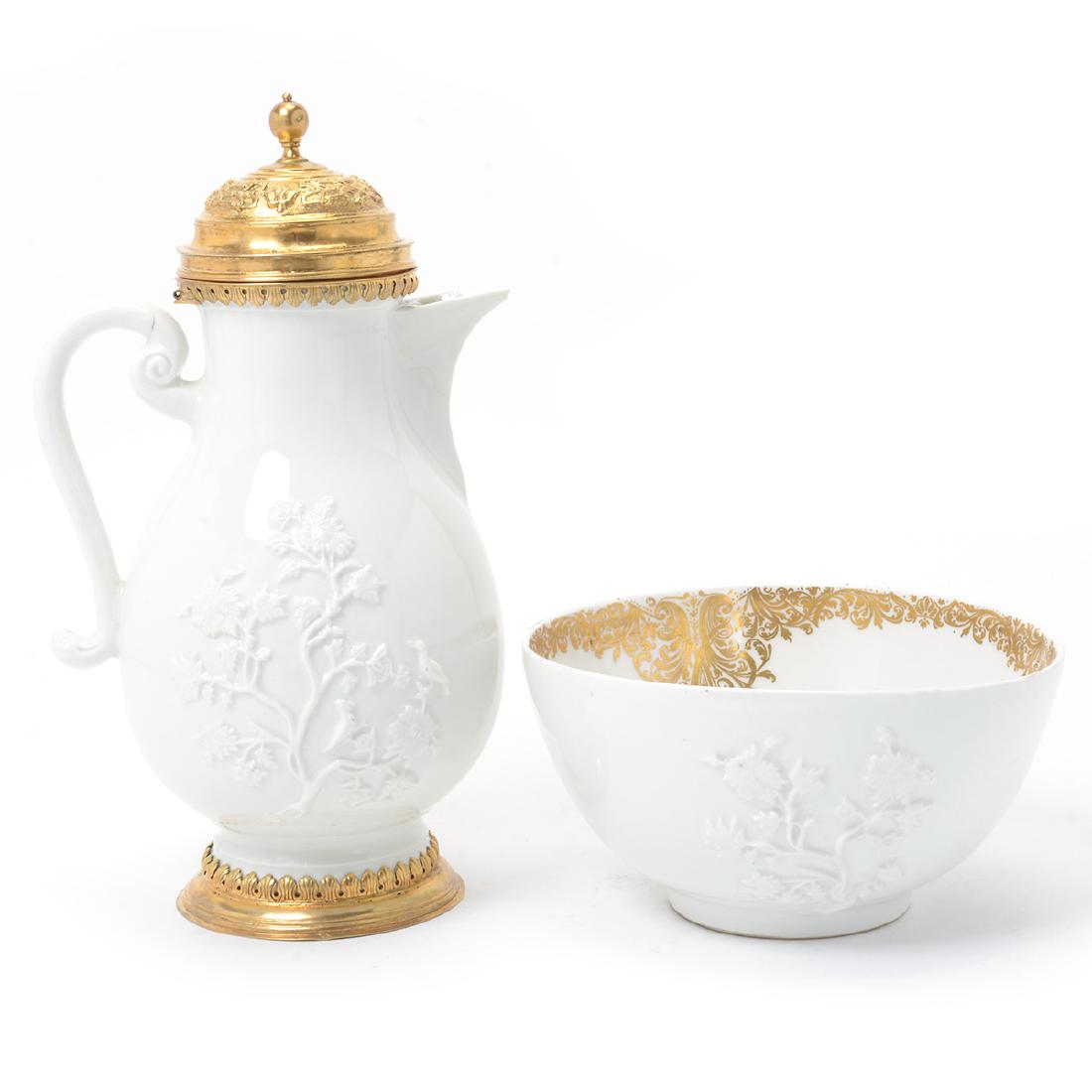 Two Meissen Blanc de Chine Coffeepot & Bowl w/ Turkish (1 of 8)