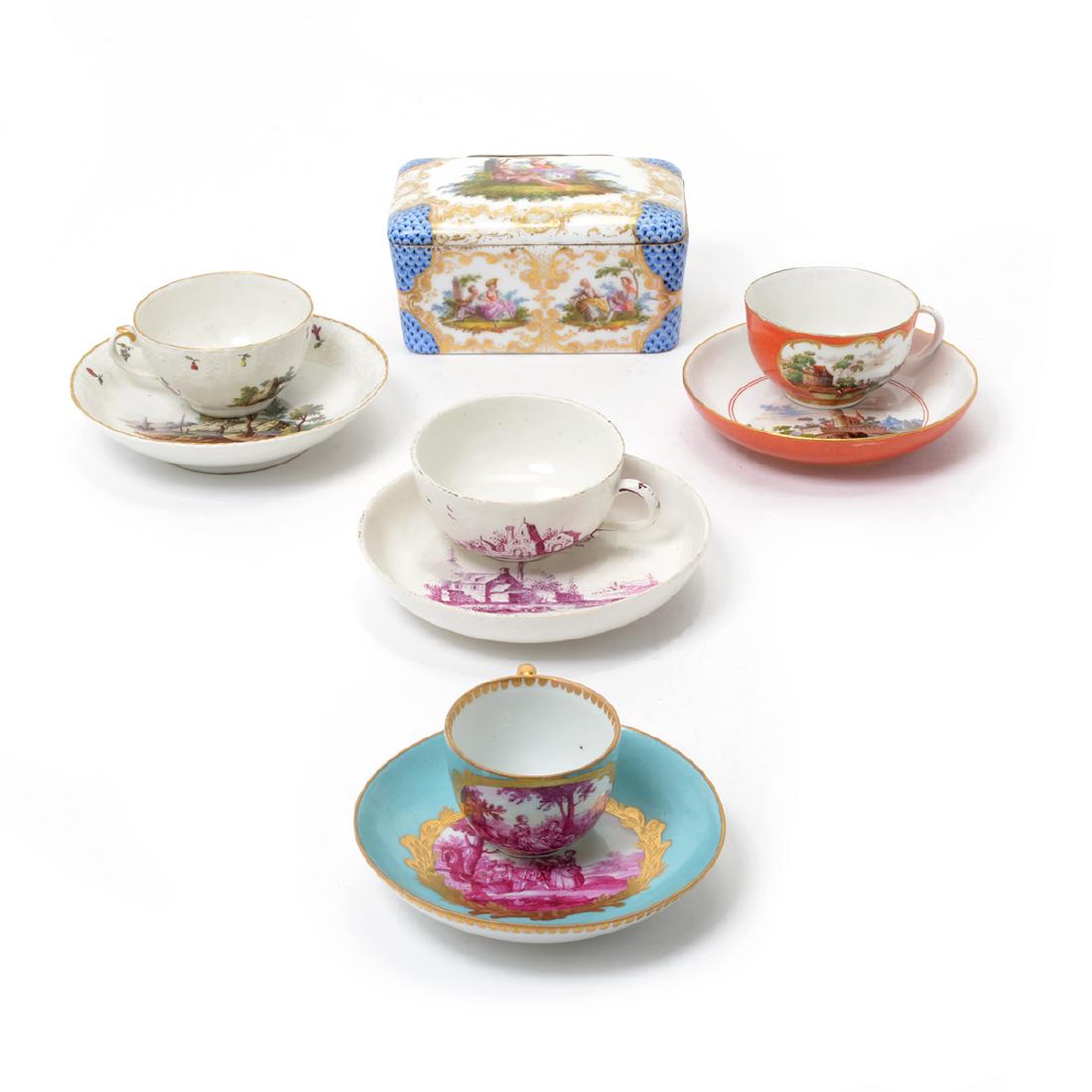 Four German Porcelain Tea Cups and Saucers and A Hinged (1 of 10)