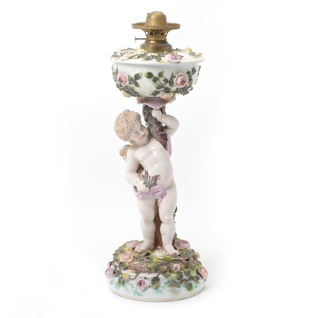 German Dresden Floral Encrusted Figural Oil Lamp (1 of 10)
