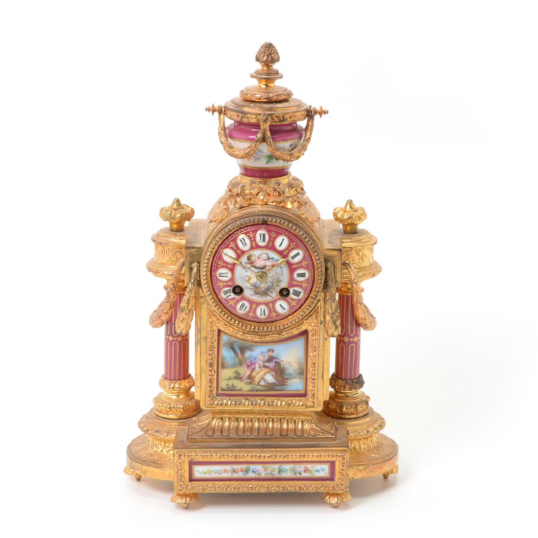 Louis XVI Style Gilt Bronze Porcelain Mantel Clock (1 of 8)