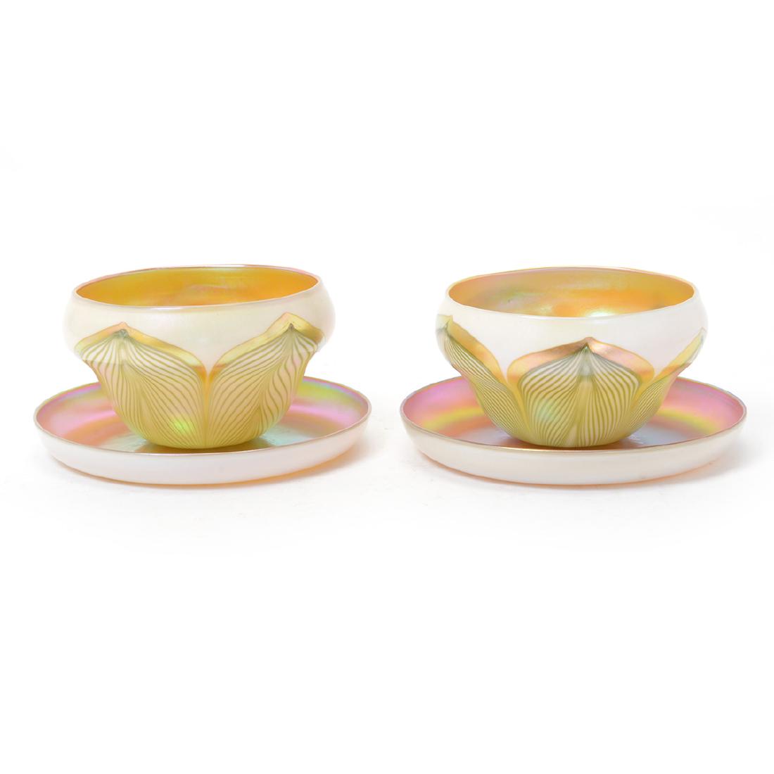 Two Quezal Bowls With Underplates. (1 of 6)