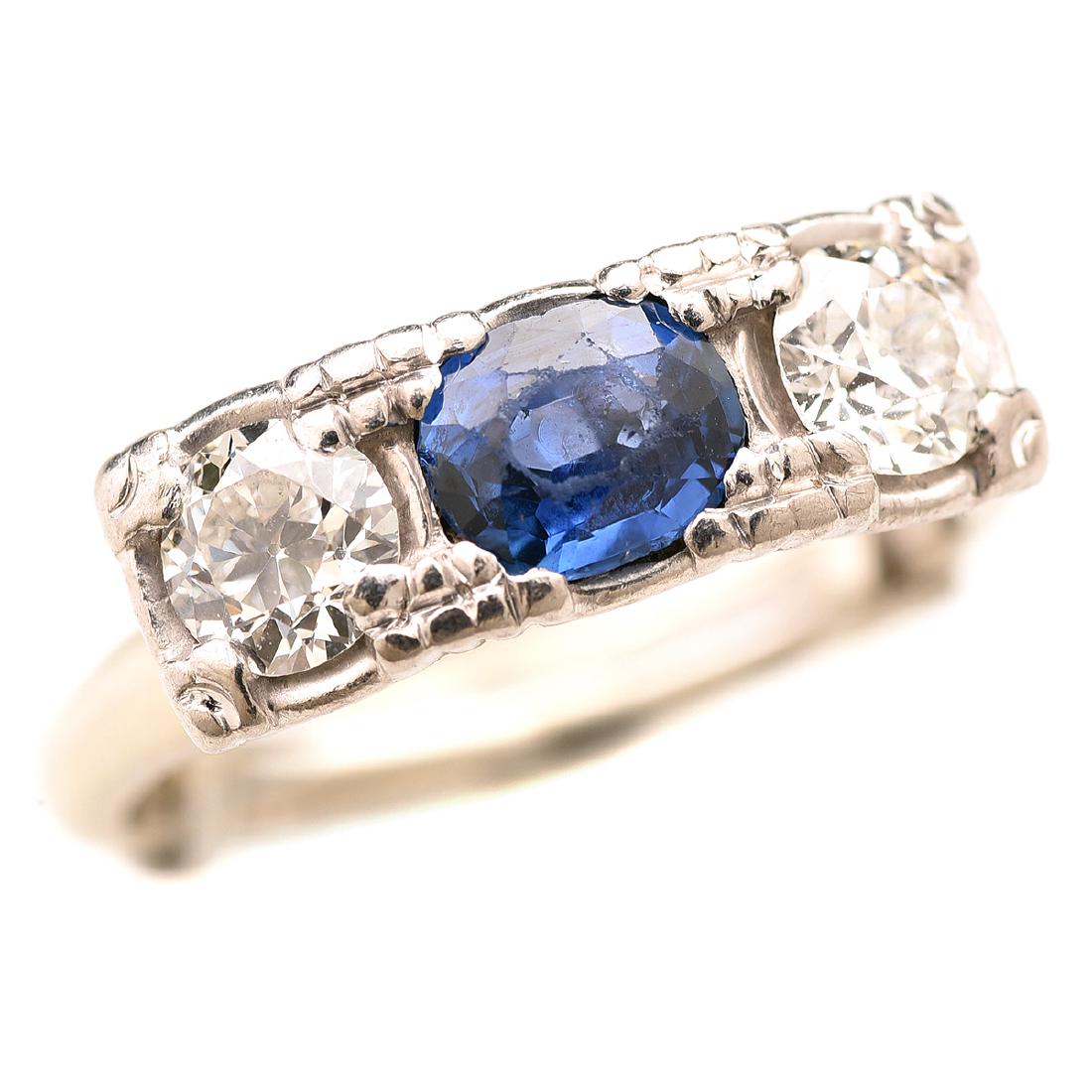 Sapphire, Diamond, 14k White Gold Ring. (1 of 4)