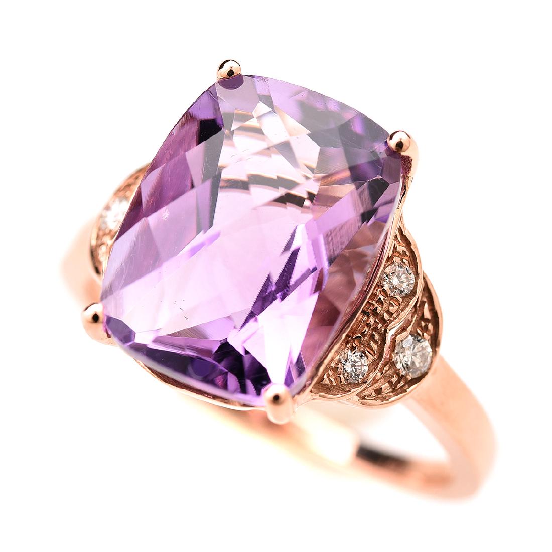 Amethyst, Diamond, 14k Rose Gold Ring (1 of 4)